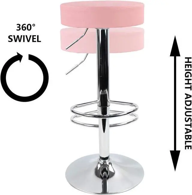 Alt view image 5 of 7 - KKTONER Round Bar Stool PU Leather with Footrest Height Adjustable Swivel Pub Chair Home Kitchen Bar stools Backless Stool (Pink)