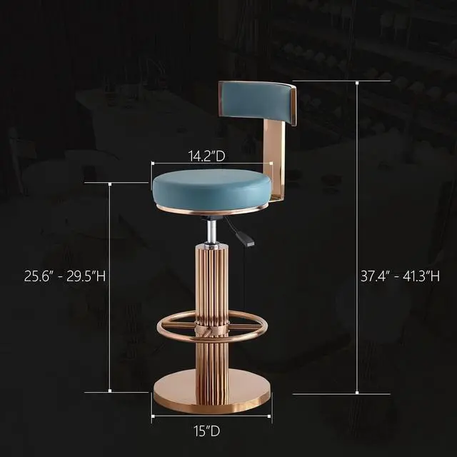 Alt view image 3 of 7 - Swivel Bar Stools with Backrest, Modern Adjustable Height Counter Stool with Stainless Steel Legs and Comfortable Cushion, Rose Bar Chairs for Kitchen Island Counter (Blue)