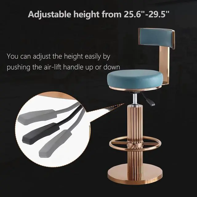 Alt view image 5 of 7 - Swivel Bar Stools with Backrest, Modern Adjustable Height Counter Stool with Stainless Steel Legs and Comfortable Cushion, Rose Bar Chairs for Kitchen Island Counter (Blue)