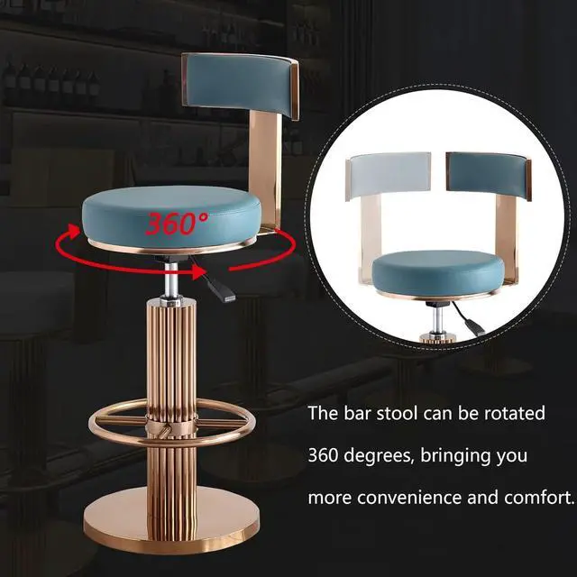 Alt view image 6 of 7 - Swivel Bar Stools with Backrest, Modern Adjustable Height Counter Stool with Stainless Steel Legs and Comfortable Cushion, Rose Bar Chairs for Kitchen Island Counter (Blue)