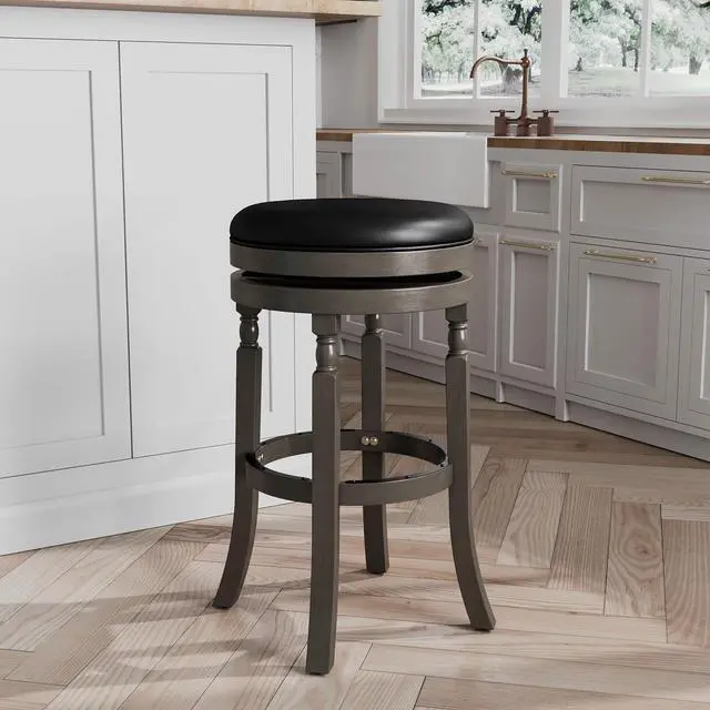Alt view image 2 of 7 - DTY Indoor Living Palmer Lake 30 Inch Counter Height Stools, Backless Swivel Bar Stool, Weathered Gray Finish with Black Seat, Contemporary Counter Stools.