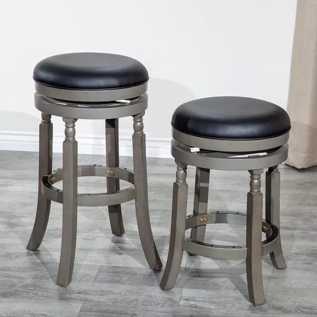 Alt view image 5 of 7 - DTY Indoor Living Palmer Lake 30 Inch Counter Height Stools, Backless Swivel Bar Stool, Weathered Gray Finish with Black Seat, Contemporary Counter Stools.