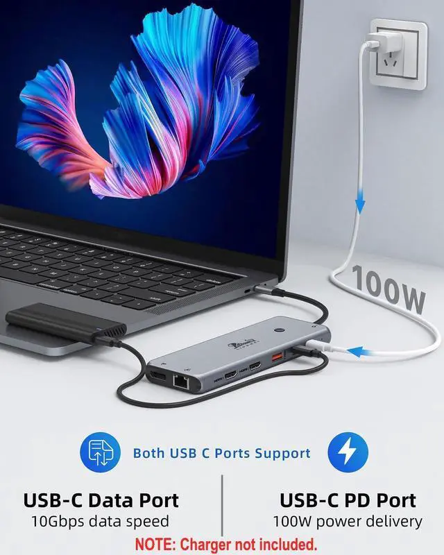 Alt view image 5 of 7 - USB C Hub USB C Docking Station Dual Monitor 13 in 1 Triple Display Multiport Adapter with 2 HDMI+DP+8 USB C/A Ports+Ethernet+Audio USB C Dongle for MacBook//HP/ ThinkPad/Surface