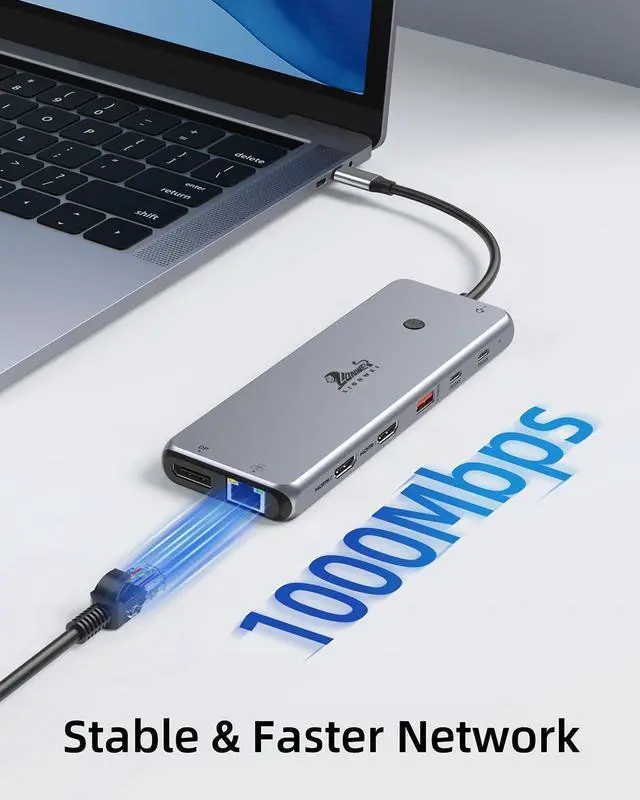 Alt view image 7 of 7 - USB C Hub USB C Docking Station Dual Monitor 13 in 1 Triple Display Multiport Adapter with 2 HDMI+DP+8 USB C/A Ports+Ethernet+Audio USB C Dongle for MacBook//HP/ ThinkPad/Surface