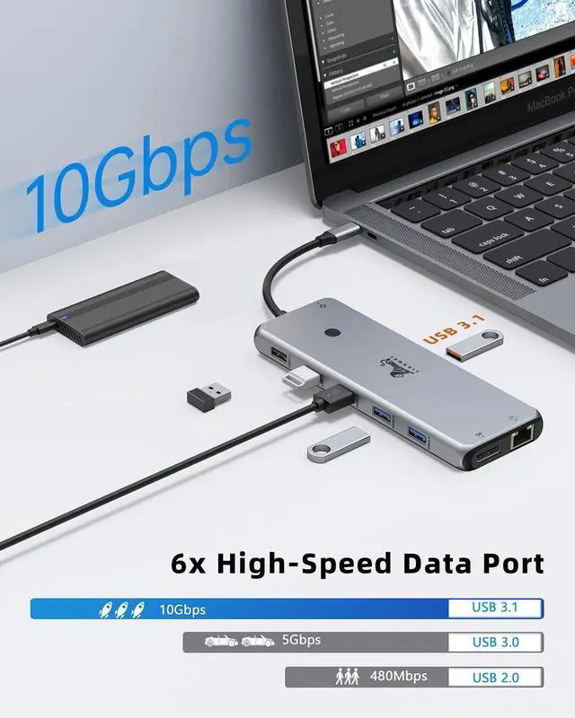 Alt view image 6 of 7 - USB C Hub USB C Docking Station Dual Monitor 13 in 1 Triple Display Multiport Adapter with 2 HDMI+DP+8 USB C/A Ports+Ethernet+Audio USB C Dongle for MacBook//HP/ ThinkPad/Surface