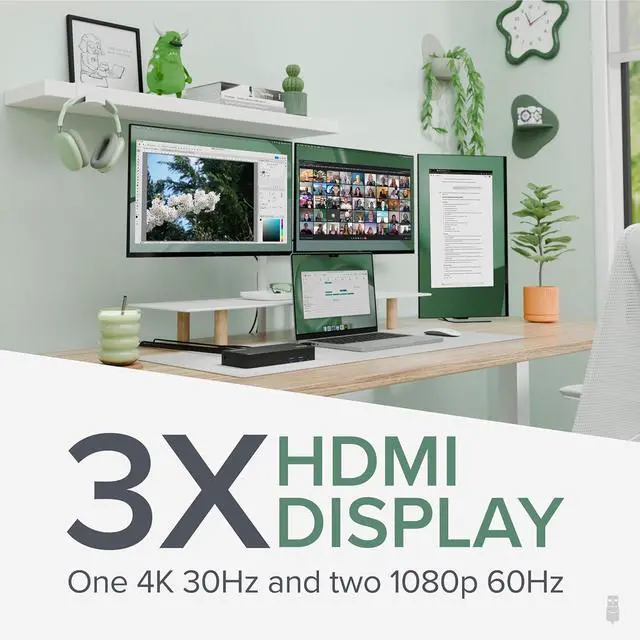 Alt view image 3 of 6 - Plugable USB C Triple Display Docking Station with Laptop Charging, for Thunderbolt, USB4, or USB C Systems, Compatible with Windows, macOS, ChromeOS laptops (3x HDMI, 6x USB 5Gbps Ports, 100W USB PD)