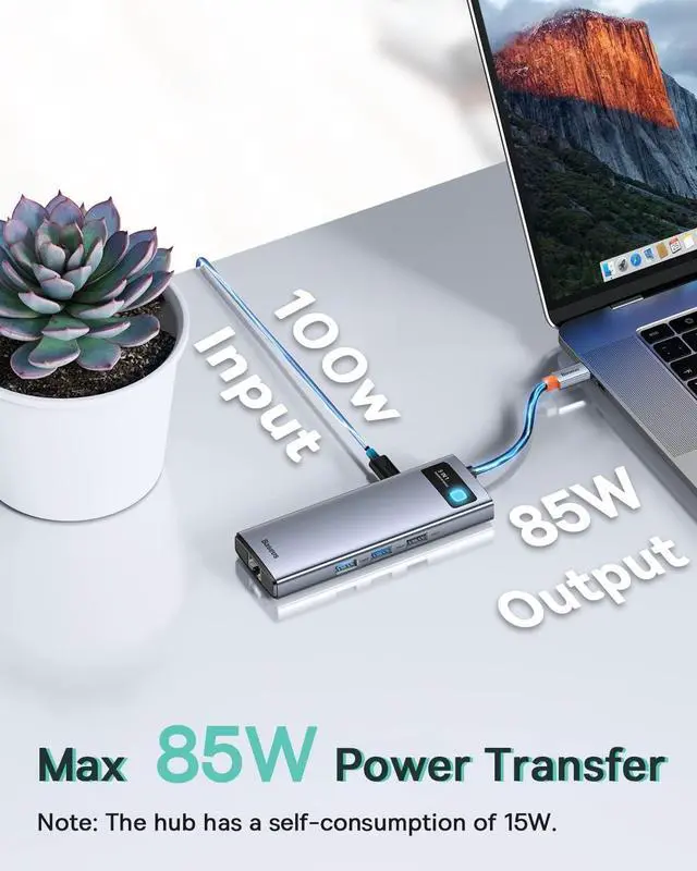 Alt view image 5 of 7 - Baseus Laptop Docking Station Dual Monitor 4K@120Hz, 9 in 1 USB C Hub with 2 HDMI and Baseus USB C Cable, 100W 5A Fast Charging USB C Charger Cable with LED Display