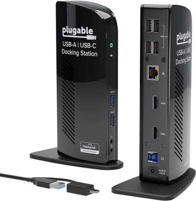 Main image of Plugable USB 3.0 Universal Laptop Docking Station Dual HDMI Monitor for Windows and Mac (Driver Required), USB 3.0 or USB-C, 2X HDMI, Gigabit Ethernet, Audio, 6 USB Ports (UD-3900)
