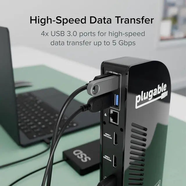 Alt view image 5 of 7 - Plugable USB-C Triple Monitor Docking Station: 13-in-1 Laptop Dock with 100W Charging for Mac (DisplayLink Driver Required), Windows, Chrome, 3 HDMI, Gigabit Ethernet, SD, USB-C 20W, 4 USB - UD-ULTCDL