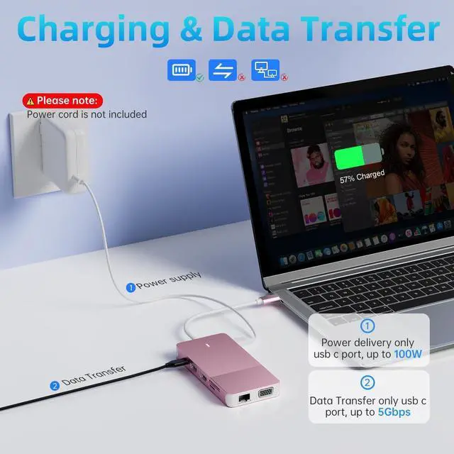 Alt view image 5 of 6 - USB C Laptop Docking Station for 3 Monitors Max - 12 in 1 USB C Hub with 2 HDMI +1 VGA +10Gbps USB C, USB*6, 100W PD, Ethernet, SD/TF, Portable and User-Friendly for MacBook/Dell/HP/Surface.etc
