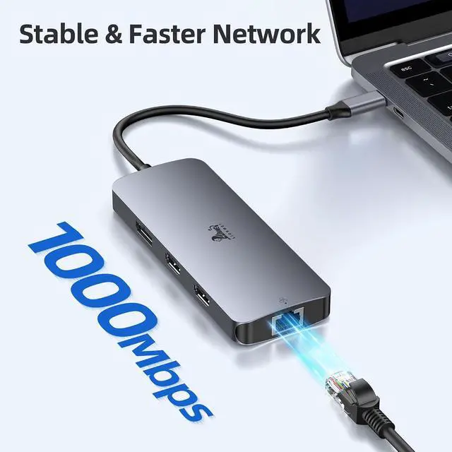 Alt view image 6 of 7 - USB C Docking Station Dual Monitor, LIONWEI Laptop Docking Station 3 Monitors with 2 HDMI, 4K DisplayPort, 1Gbps Ethernet, 100W PD, 3 USB A/C 3.0, USB C Hub Multiport Adapter for Dell/Lenovo/HP