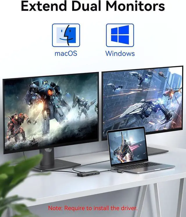 Alt view image 3 of 7 - USB 3.0 Docking Station,10 in 1 USB Docking Station Dual Monitor with 2 HDMI,Ethernet,PD 100W,SD/TF,Audio/Mic,USB A Docking Station for Laptop,USB C Hub Dual HDMI Adapter for MacBook/Dell/HP/M1M2