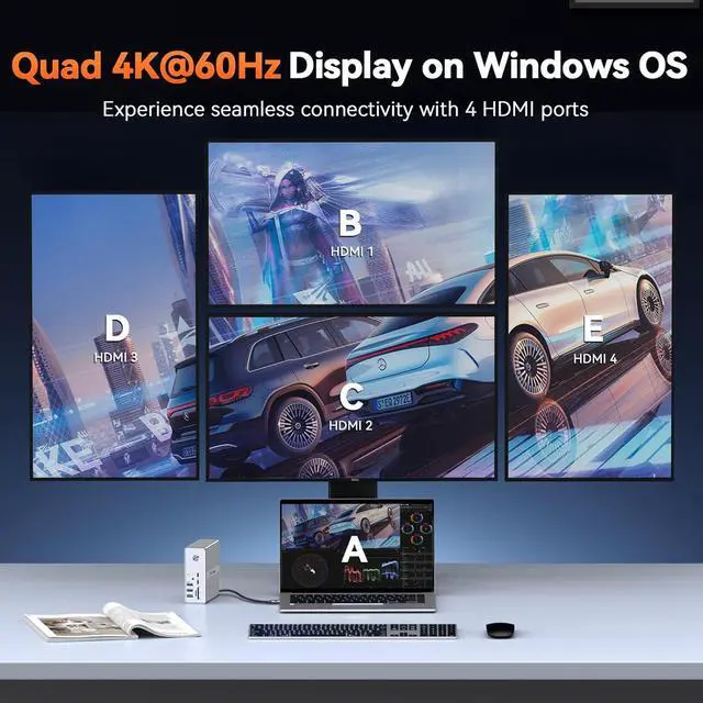 Alt view image 4 of 7 - TobenONE DisplayLink Docking Station 4 Monitor with 4 HDMI, 18-in-1 Quad/Triple 4K@60Hz Display Dock with 120W Power Supply for Thunderbolt 5/4/3, USB4, USB-C Windows, MacBook(8 USB, Ethernet, etc)