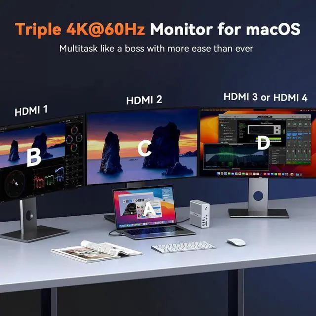 Alt view image 5 of 7 - TobenONE DisplayLink Docking Station 4 Monitor with 4 HDMI, 18-in-1 Quad/Triple 4K@60Hz Display Dock with 120W Power Supply for Thunderbolt 5/4/3, USB4, USB-C Windows, MacBook(8 USB, Ethernet, etc)