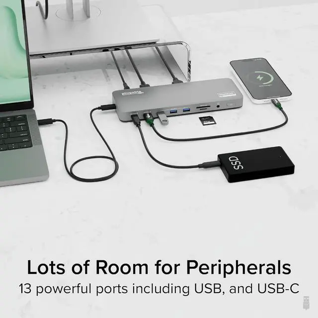 Alt view image 7 of 7 - Plugable USB C Laptop Docking Station, Dual Monitor 4K 60Hz for Apple Mac M1/M2/M3/M4, 2X HDMI or 2X DisplayPort, 100W Charging DisplayLink Dock, 2 Displays for MacBook, Driver Required (UD-6950PDH)