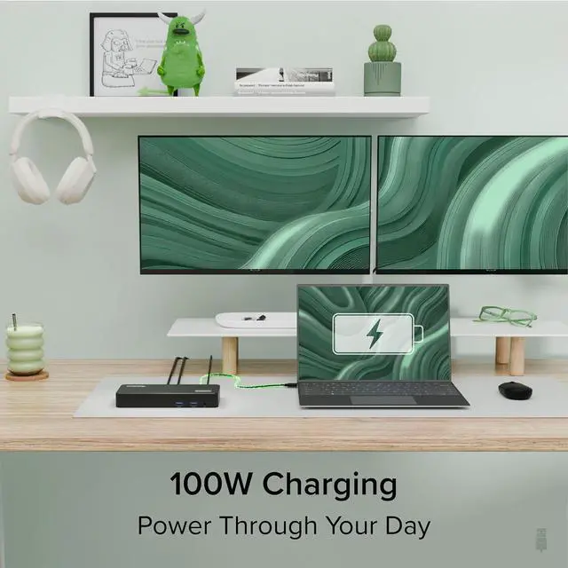 Alt view image 4 of 7 - Plugable 12-in-1 USB C Triple Monitor Docking Station, Triple 4K Displays with 3X HDMI or 3X DisplayPort, Compatible with Mac, Windows, Thunderbolt, USB4, USB-C (100W PD, 6X USB Ports, Ethernet)
