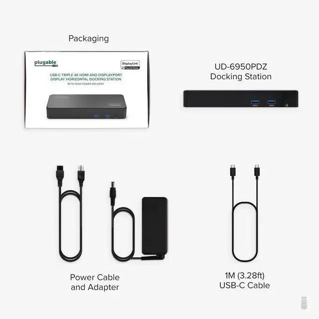 Alt view image 7 of 7 - Plugable 12-in-1 USB C Triple Monitor Docking Station, Triple 4K Displays with 3X HDMI or 3X DisplayPort, Compatible with Mac, Windows, Thunderbolt, USB4, USB-C (100W PD, 6X USB Ports, Ethernet)