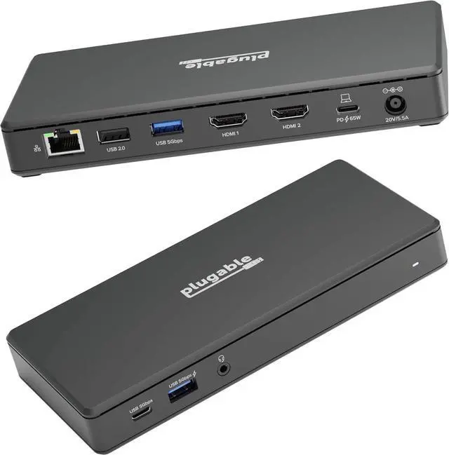 Main image of Plugable USB C Docking Station Dual Monitor 2 HDMI Ports, Power Delivery Dock, Dual 4K Monitor for Windows, ChromeOS, 1x USB-C, 3X USB, Ethernet, and Audio - Driverless (UD-MSTH2)