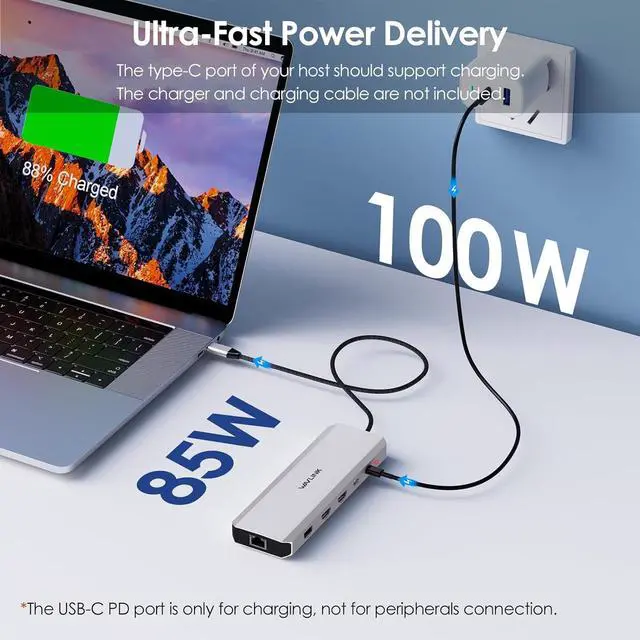Alt view image 7 of 7 - Laptop Docking Station, WAVLINK 10G USB C Hub with Dual HDMI, 100W PD in, 10Gbps USB-A/C 3.2, 5Gbps USB-A, USB2.0, Gigabit Ethernet for /HP/ etc, Windows Systerm Computer Only