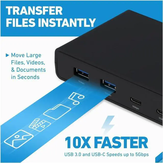 Alt view image 5 of 7 - VisionTek VT4500 12in1 Docking Station Dual Monitor 4K  x2 HDMI, x2 DisplayPort, 60W USB-C PD, x4 USB-A 3.0, x2 5Gbps USB-C, 3.5mm Audio Jack, & Ethernet  Compatible with Laptop, PC, and MacBook