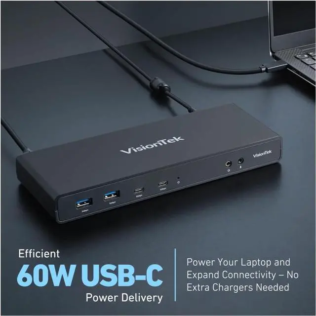 Alt view image 7 of 7 - VisionTek VT4500 12in1 Docking Station Dual Monitor 4K  x2 HDMI, x2 DisplayPort, 60W USB-C PD, x4 USB-A 3.0, x2 5Gbps USB-C, 3.5mm Audio Jack, & Ethernet  Compatible with Laptop, PC, and MacBook