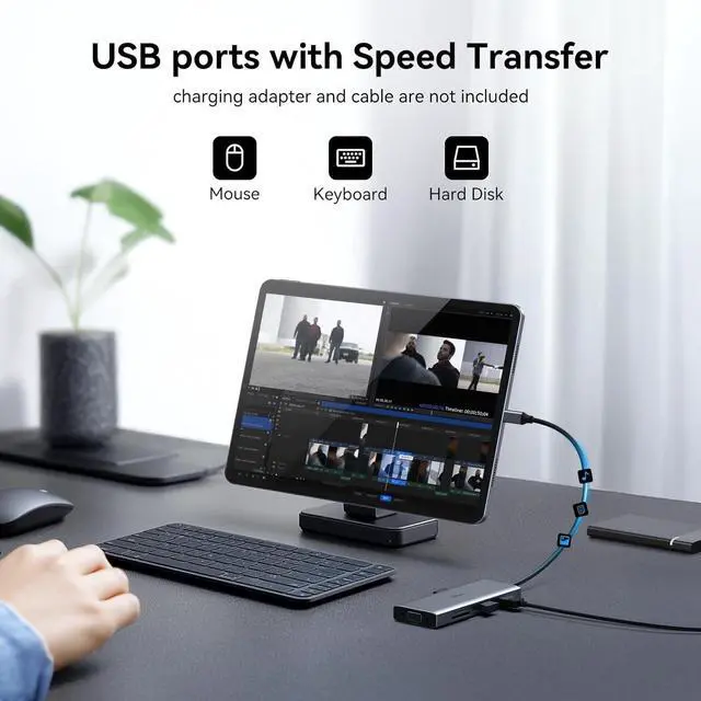 Alt view image 5 of 7 - USB C Docking Station Dual Monitor HDMI Adapter for Dell HP Lenovo,Laptop Docking Station 3 Monitors USB C Hub Multiple Adapter Dongle with 2 HDMI 4K+VGA+100W PD Charger+3 USB Port+SD/TF Card Reader
