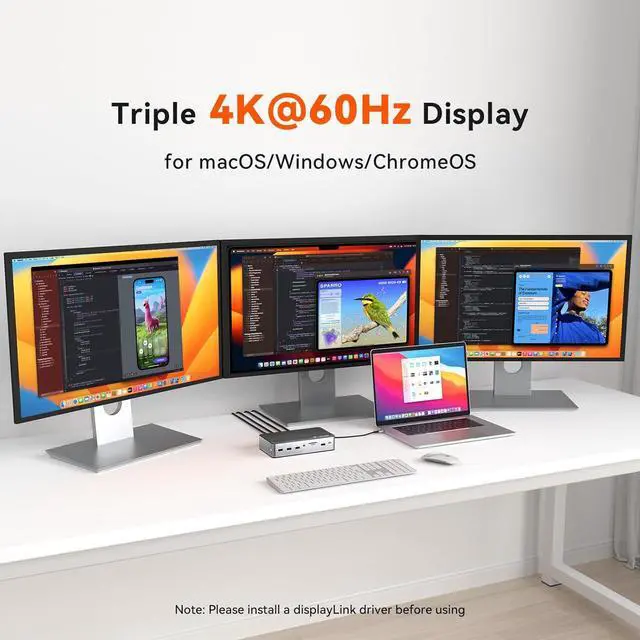 Alt view image 3 of 7 - TobenONE DisplayLink Docking Station 3 Monitors with 3 HDMI(4K@60Hz), USB C Docking Station with 120W Charger, for MacBook Pro/Air, Thunderbolt 4/3, USB-C Windows(2 DP, 6 USB, Ethernet, SD/Micro SD)