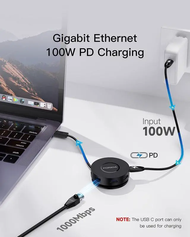 Alt view image 4 of 7 - Mini USB C Docking Station Dual HDMI Monitor, FORIDA Type C Hub, Dual 4K HDMI USB C to USB Adapter, 1 Gbps Ethernet, 100W Power Delivery, Micro SD Card Reader for MacBook Pro, Dell,XPS