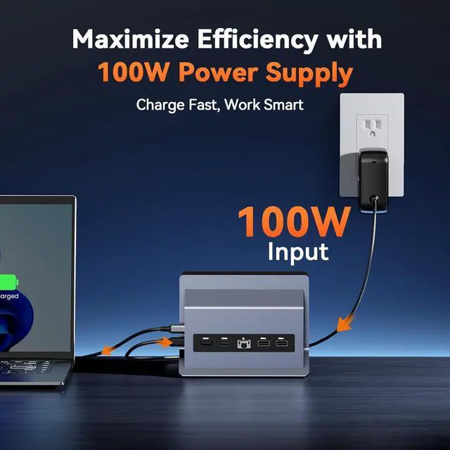 Alt view image 4 of 7 - TobenONE Laptop Docking Station Dual Monitor 4K@60Hz with 2 HDMI Ports, 100W Power Supply, Dual HDMI USB C Docking Station Stand for Windows, ChromeOS, 6 USB, Ethernet