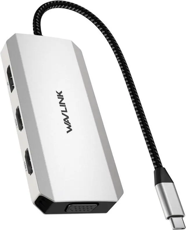 Main image of USB-C Dual HDMI Adapter 4K@60Hz, 7-in-1 Laptop Docking Station with 2xHDMI, 1xDisplayPort, VGA, USB-C HDMI Splitter for 4 Displays, 3xUSB 2.0, Multiple Monitor Hub for MacBook//HP/Lenovo