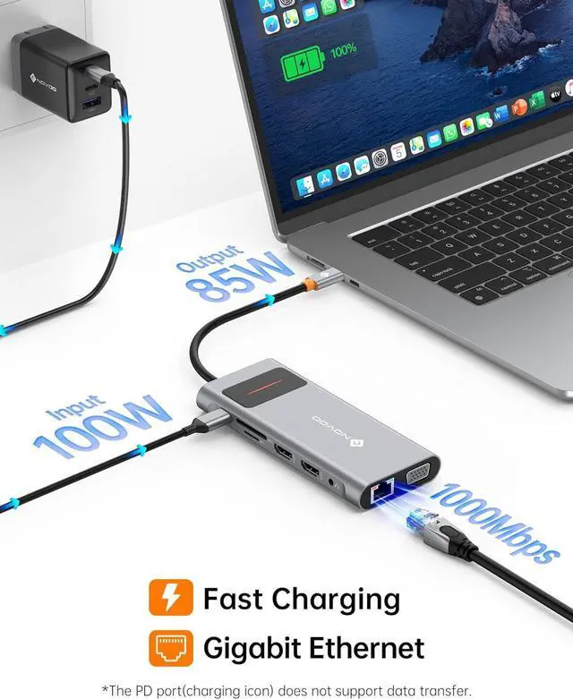 Alt view image 5 of 7 - 12 in 1 USB C Docking Station - Dual Monitor, Triple Display, NOVOO USB C Hub Multiport Adapter - for MacBook, , HP, , Surface