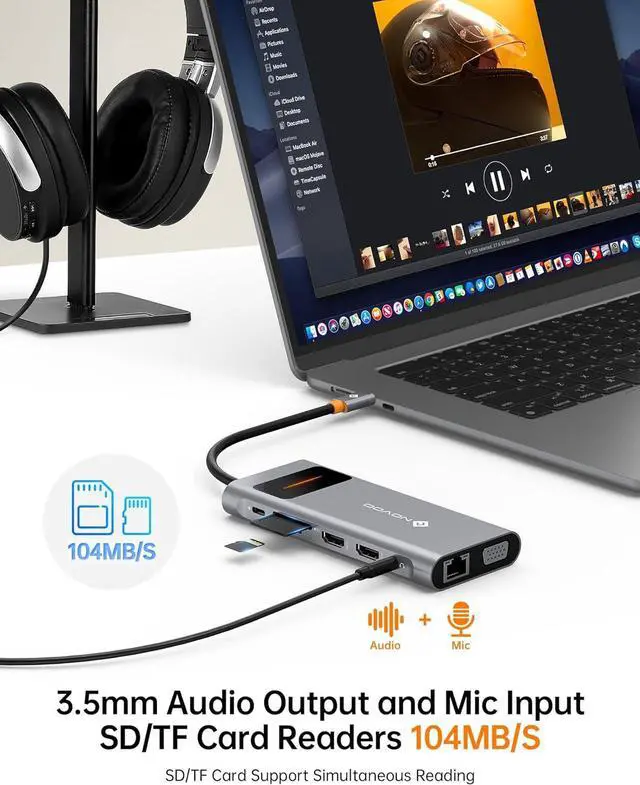 Alt view image 6 of 7 - 12 in 1 USB C Docking Station - Dual Monitor, Triple Display, NOVOO USB C Hub Multiport Adapter - for MacBook, , HP, , Surface