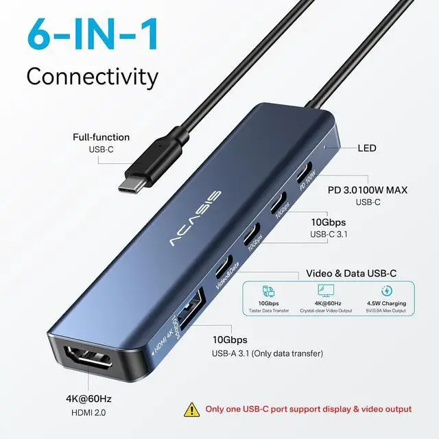Alt view image 2 of 7 - ACASIS USB C Docking Station Dual Monitor 4K@60Hz, USB C Hub 10Gbps with 1xHDMI, 1xUSB C Video Output for Portable Monitor, 3xUSB C 10Gbps,100W PD, Multiport Adapter Splitter for Dell/HP/Mac Pro