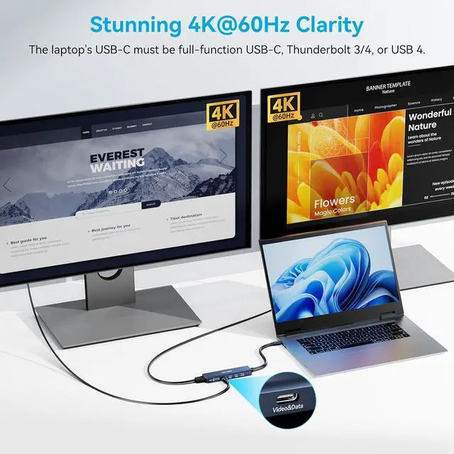 Alt view image 5 of 7 - ACASIS USB C Docking Station Dual Monitor 4K@60Hz, USB C Hub 10Gbps with 1xHDMI, 1xUSB C Video Output for Portable Monitor, 3xUSB C 10Gbps,100W PD, Multiport Adapter Splitter for Dell/HP/Mac Pro