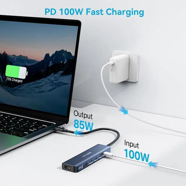 Alt view image 6 of 7 - ACASIS USB C Docking Station Dual Monitor 4K@60Hz, USB C Hub 10Gbps with 1xHDMI, 1xUSB C Video Output for Portable Monitor, 3xUSB C 10Gbps,100W PD, Multiport Adapter Splitter for Dell/HP/Mac Pro