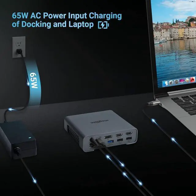 Alt view image 7 of 7 - USB C Docking Station Triple Monitor for Full-featured USB C Port Laptop 16-in-1 Laptop Docking Station with 5 USB A, 3 USB C, Dual 4K HDMI, 4K DP, 1000Mbps LAN, SD/TF, 3.5mm Audio/Mic, 65W AC Adapter