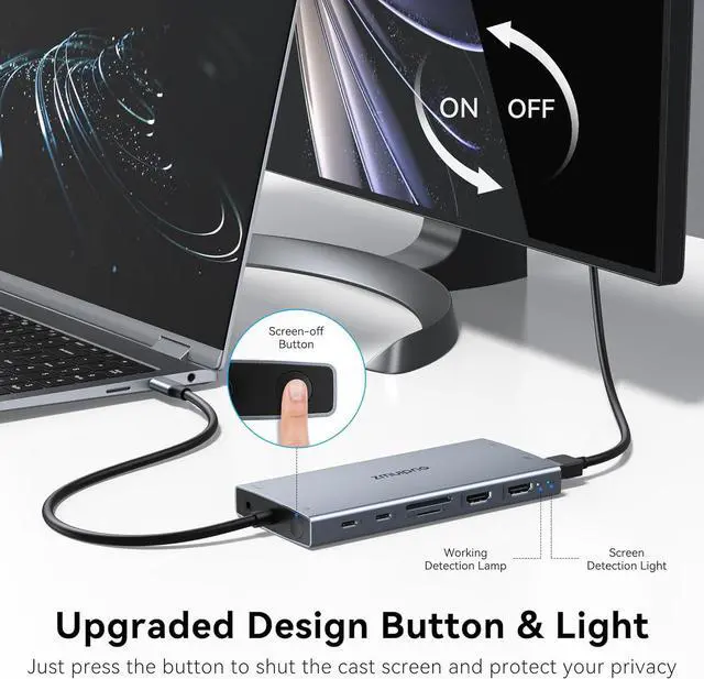 Alt view image 3 of 7 - USB C Laptop Docking Station with 2 HDMI 4K@60Hz+DP 8K@30Hz for Dell HP Thinkpad Surface, 15 in 1 USB C Hub Triple Display Multiple Adapter, Dongle with USB A Port+Button+PD+Ethernet+SD/TF+Audio