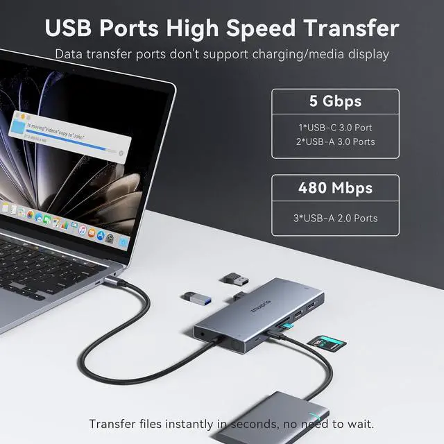 Alt view image 7 of 7 - USB C Laptop Docking Station with 2 HDMI 4K@60Hz+DP 8K@30Hz for Dell HP Thinkpad Surface, 15 in 1 USB C Hub Triple Display Multiple Adapter, Dongle with USB A Port+Button+PD+Ethernet+SD/TF+Audio