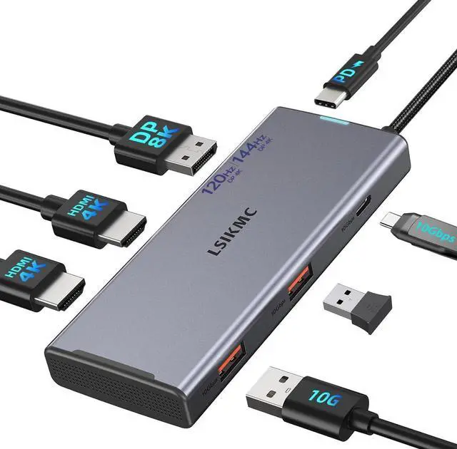 Main image of USB C Docking Station, 7 in 1 Docking Station 3 Monitors with Dual HDMI 4K@60Hz & Single DisplayPort (8K@30Hz/ 4K@144Hz), 100W PD, 10Gbps 3USB, USB C Hub Compatible with HP/Dell/Lenovo and More