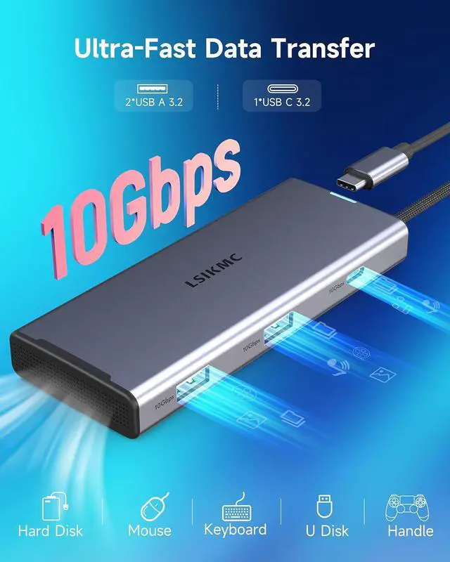 Alt view image 6 of 7 - USB C Docking Station, 7 in 1 Docking Station 3 Monitors with Dual HDMI 4K@60Hz & Single DisplayPort (8K@30Hz/ 4K@144Hz), 100W PD, 10Gbps 3USB, USB C Hub Compatible with HP/Dell/Lenovo and More