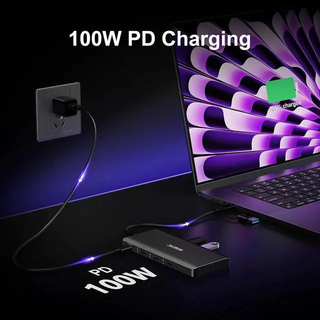 Alt view image 5 of 7 - USB C Docking Station 3 Monitors Compatible with Mac/Windows, KOZYC Triple Display Docking Station with 3xHDMI(4k60Hz/30Hz+1080p), 3xUSB 3.0, SD/TF, 100W PD with HDMI Splitter Extend Display 3 Monitor
