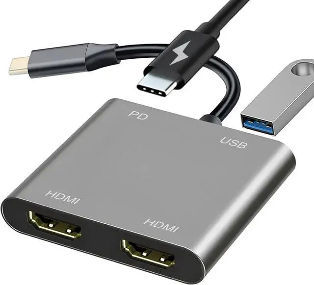 Main image of USB C to Dual HDMI Adapter for Monitor, USBC Laptop Docking Station Dual Monitor Dongle MacBook, USB-C Hub Powered Mac, USB 3.0 to USB C Adapter Cable with Fast Charging Chromebook, Type C Dock
