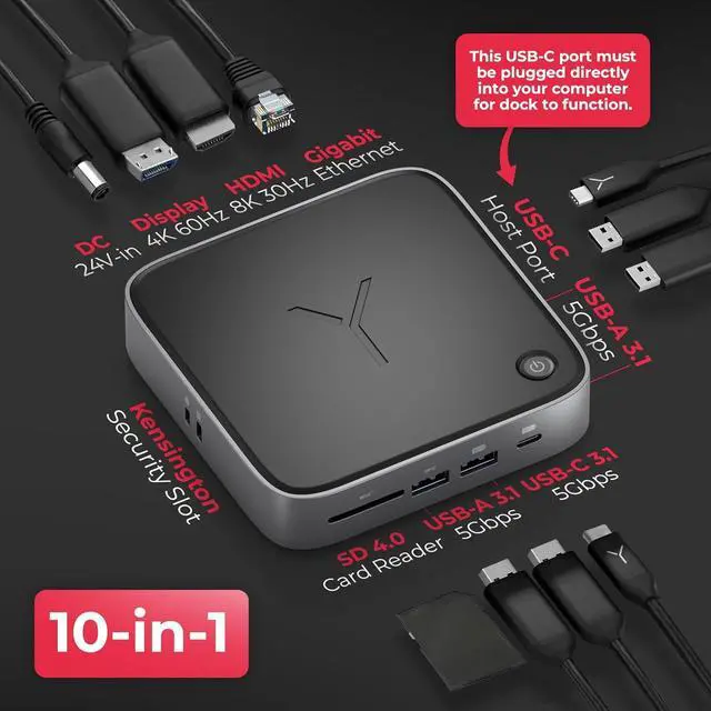 Alt view image 2 of 7 - Brydge Stone CORE Powered Charging Docking Station  10 Ports, 100W PD, Dual Monitor Docking Station, 4K60Hz, 8K HDMI, SD 4.0, USB-A & USB-C, Ethernet  Windows & MacOS Compatible Laptop
