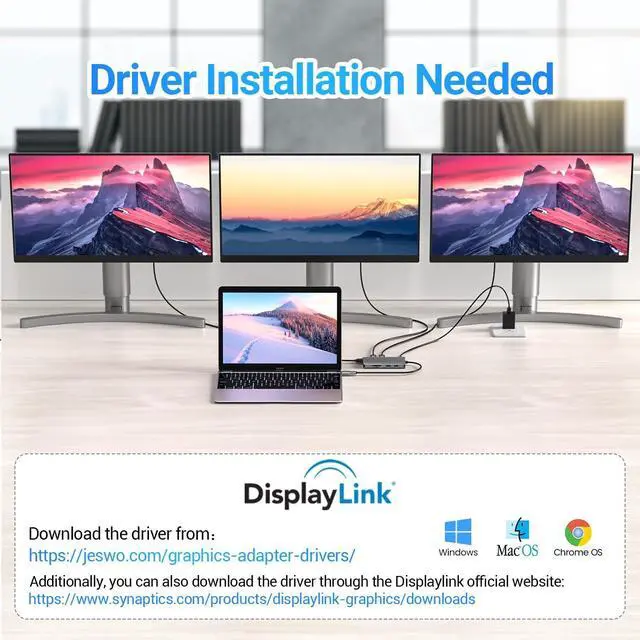 Alt view image 7 of 7 - USB Docking Station, JESWO USB 3.0 Laptop Docking Station Dual Monitor (Dual Video HDMI & VGA, Gigabit Ethernet, Audio, and More USB Ports) Whit Power Adapter