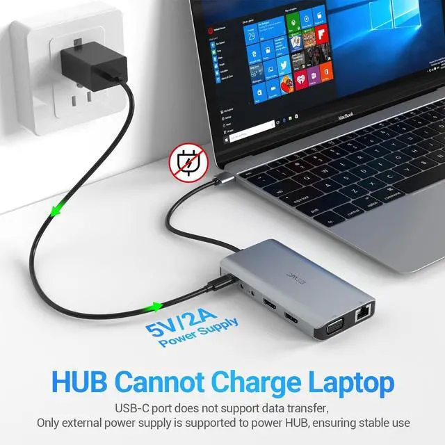 Alt view image 5 of 7 - USB Docking Station, JESWO USB 3.0 Laptop Docking Station Dual Monitor (Dual Video HDMI & VGA, Gigabit Ethernet, Audio, and More USB Ports) Whit Power Adapter
