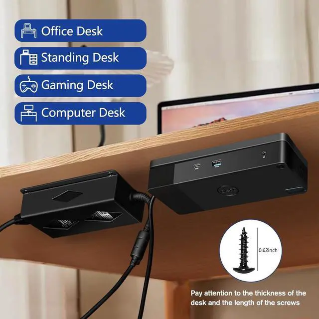 Alt view image 6 of 7 - Under Desk Mount for Dell WD19 / WD19S / WD19TBS / WD19TB / WD22TB4 Dock + Power Bricks (for 180W and 130W), Docking Station & Power Bricks Holder