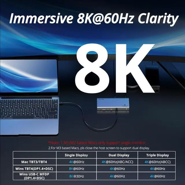 Alt view image 4 of 7 - Thunderbolt 4 Hub with Dual HDMI 4K@60Hz,100W Charging, Thunderbolt Certified, 13-in-1 Thunderbolt 4 Dock Dual Monitor Single 8K Output for Windows or Mac, 4X USB, 2.5G Ethernet,SD/MicroSD