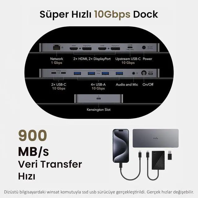 Alt view image 3 of 7 - Cudy USB 3.2 Gen 2 Dual 4K 60Hz Display Docking Station, Up to 2 Monitor Display, 10Gbps USB C, 2 HDMI & Display Ports, 1000Mbps RJ45 Port, 100 Watts PD, 150 Watts PSU, DisplayLink, CS700