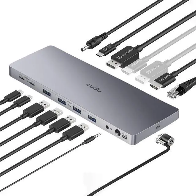 Alt view image 2 of 7 - Cudy USB 3.2 Gen 2 Dual 4K 60Hz Display Docking Station, Up to 2 Monitor Display, 10Gbps USB C, 2 HDMI & Display Ports, 1000Mbps RJ45 Port, 100 Watts PD, 150 Watts PSU, DisplayLink, CS700