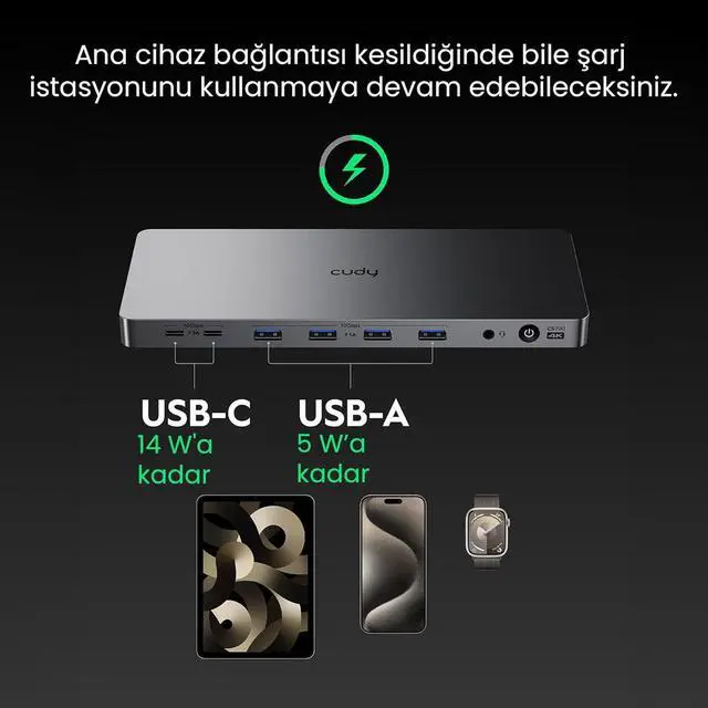 Alt view image 5 of 7 - Cudy USB 3.2 Gen 2 Dual 4K 60Hz Display Docking Station, Up to 2 Monitor Display, 10Gbps USB C, 2 HDMI & Display Ports, 1000Mbps RJ45 Port, 100 Watts PD, 150 Watts PSU, DisplayLink, CS700